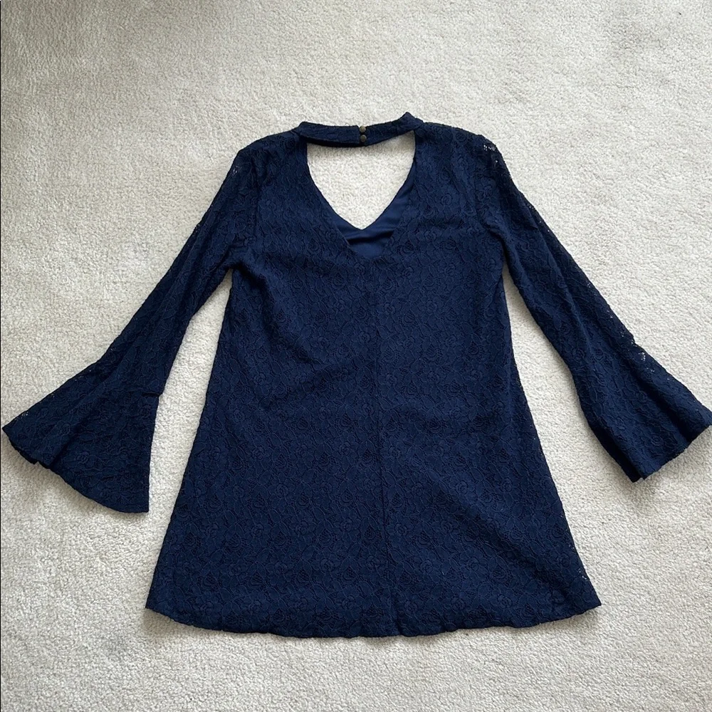 Xhilaration Navy Blue Midi Dress with Floral Embroidery - Size S - Picture 7 of 8